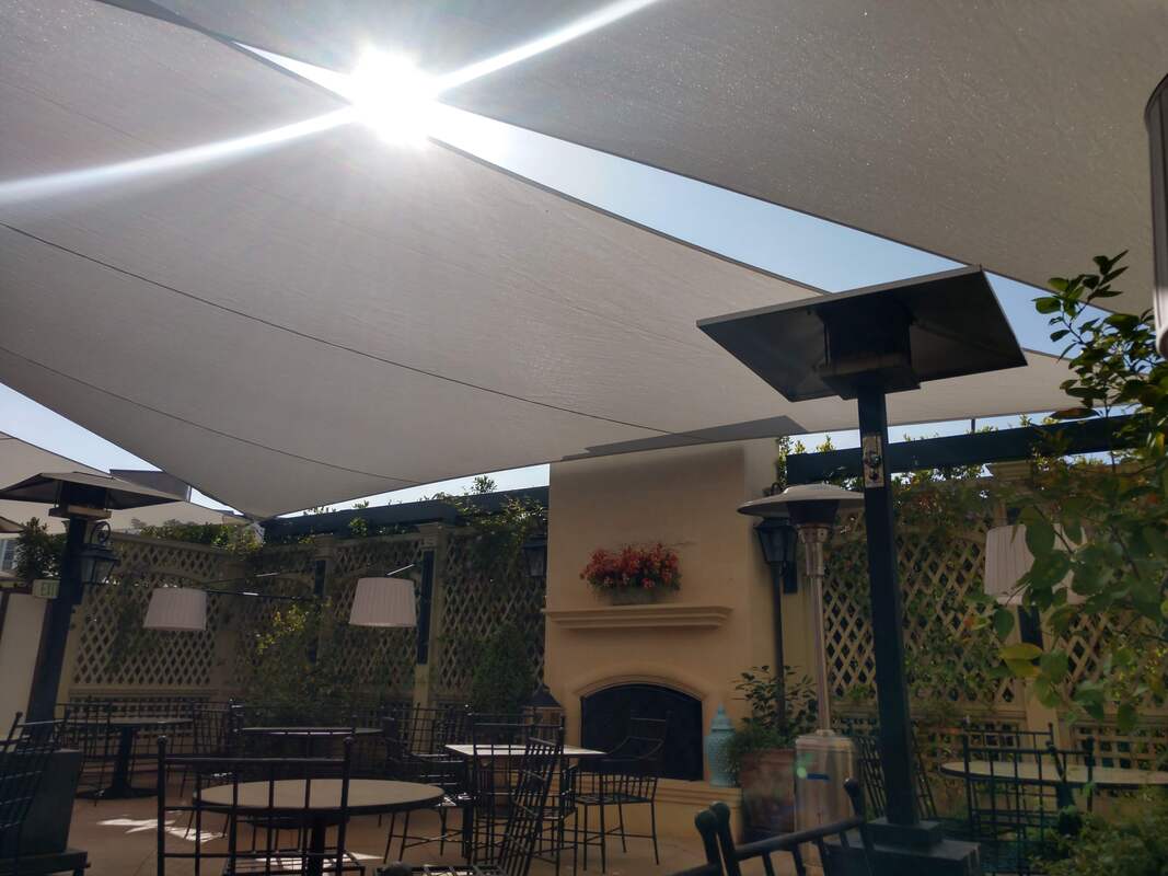 Restaurant patio with shade sail