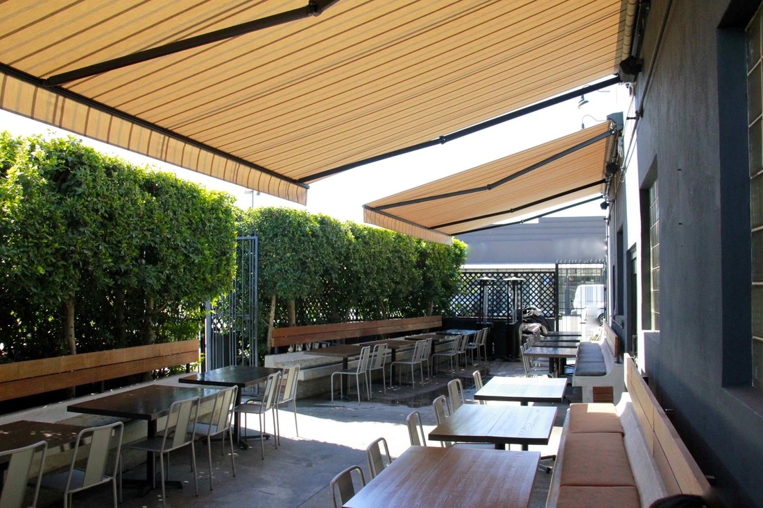 Retractable Patio Cover over restaurant patio