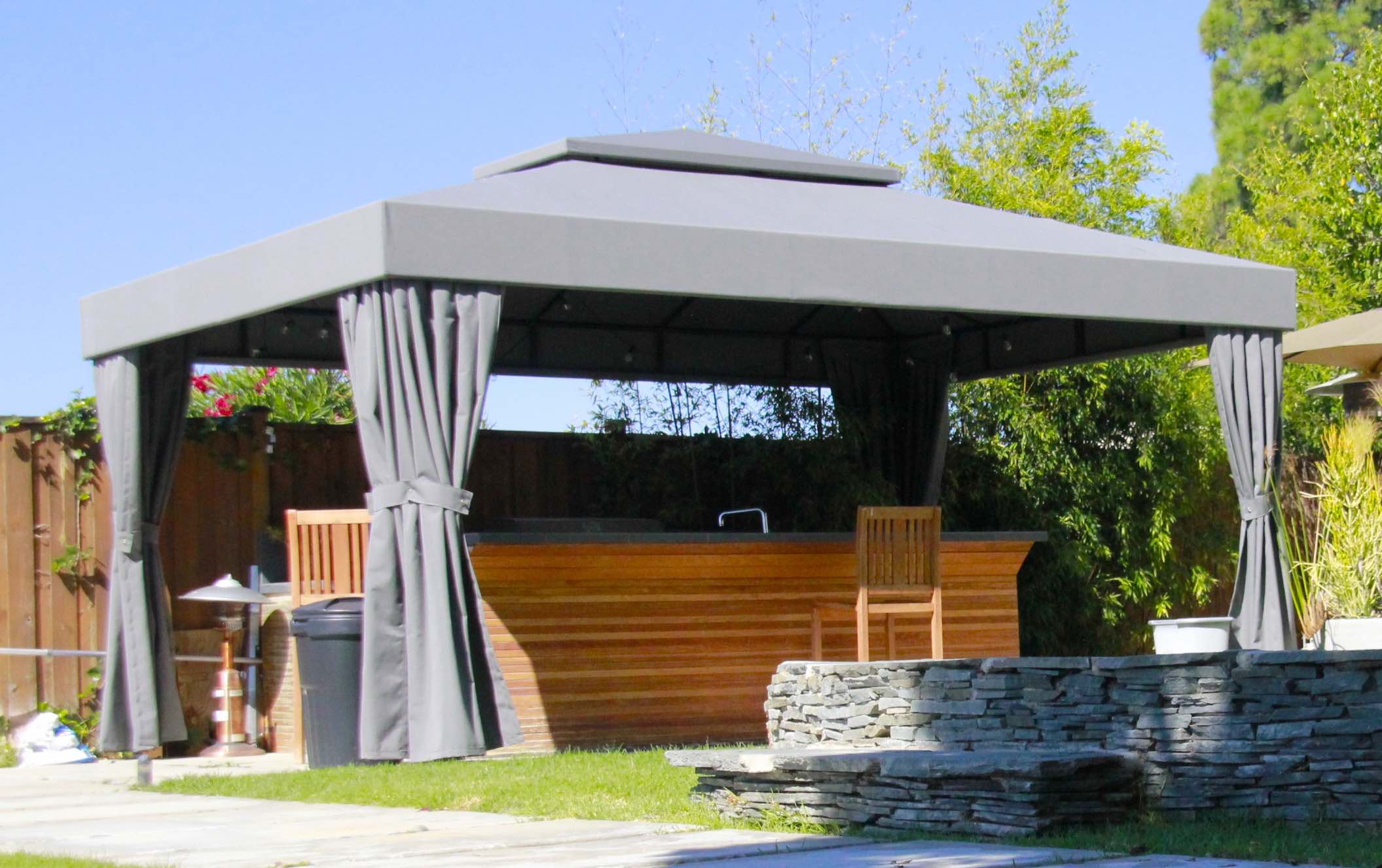Freestanding Patio cover in a backyard